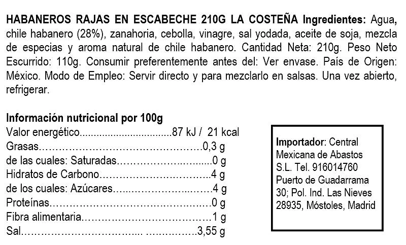 Habaneros en Rajas 210 g - La Costeña 2 Habaneros en Rajas 210 g - La Costeña - Imagen 2
