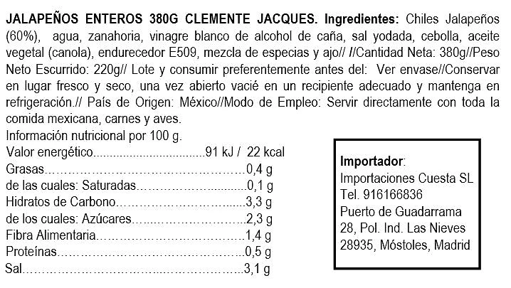 Chiles Jalapeños Enteros 220 g - Clemente Jacques. 2 Chiles Jalapeños Enteros 220 g - Clemente Jacques. - Imagen 2