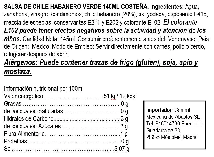 Salsa Habanero Verde 145 ml - La Costeña. 2 Salsa Habanero Verde 145 ml - La Costeña. - Imagen 2
