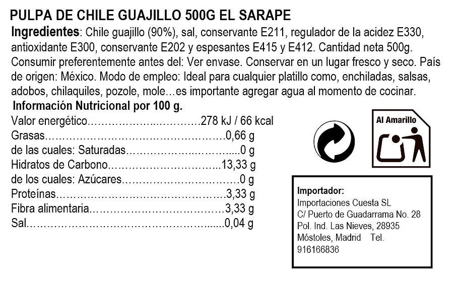 Pulpa de Chile Guajillo 500g - El Sarape 2 Pulpa de Chile Guajillo 500g - El Sarape - Imagen 2
