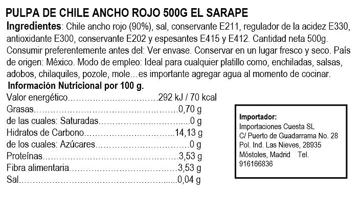 Pulpa de Chile Ancho 500g - El Sarape 2 Pulpa de Chile Ancho 500g - El Sarape - Imagen 2