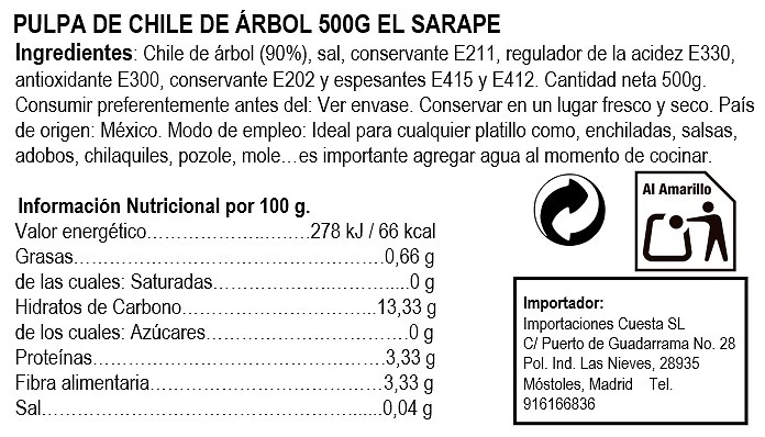 Pulpa de Chile Arbol 500g - El Sarape 2 Pulpa de Chile Arbol 500g - El Sarape - Imagen 2