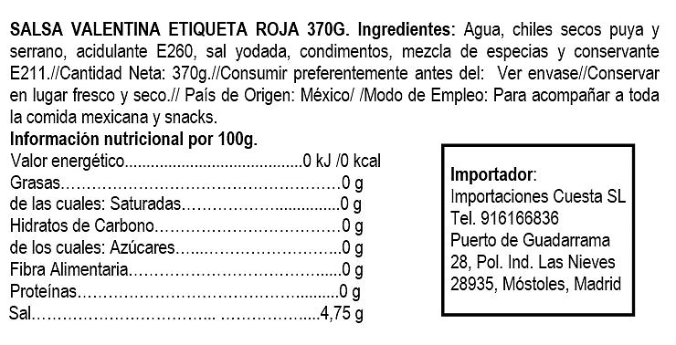 Salsa valentina (etiqueta roja) 370ml - Valentina 2 Salsa valentina (etiqueta roja) 370ml - Valentina - Imagen 2