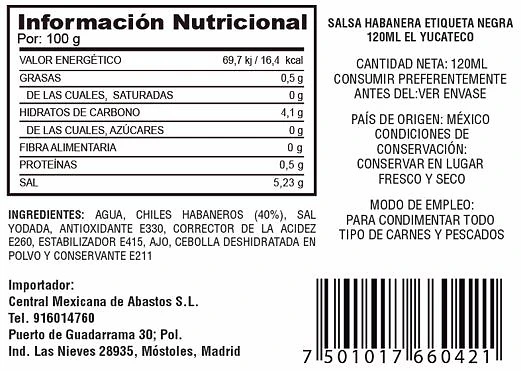 Salsa Habanera Etiqueta Negra 120 ml - El Yucateco 2 Salsa Habanera Etiqueta Negra 120 ml - El Yucateco - Imagen 2